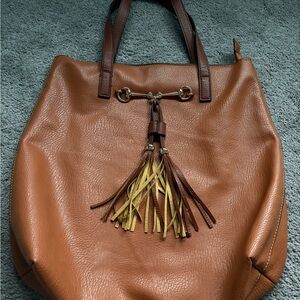New Brown Faux Leather Tote Bag with Tassel